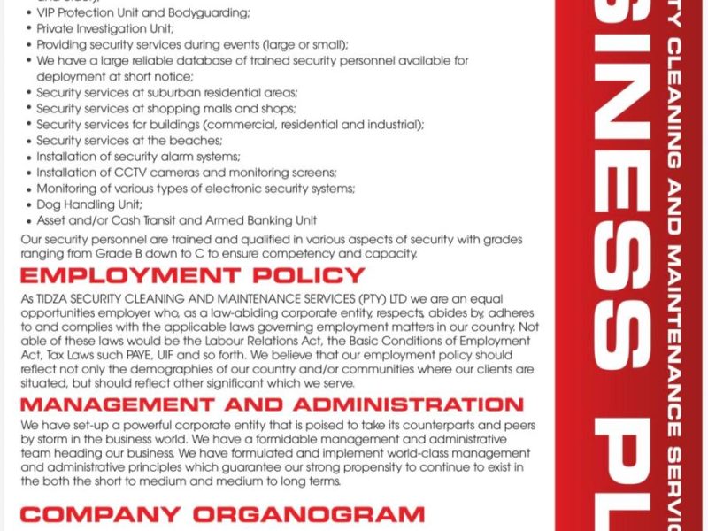TIDZA SECURITY CLEANING AND MAINTENANCE SERVICES (PTY) LTD
