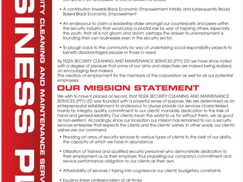 TIDZA SECURITY CLEANING AND MAINTENANCE SERVICES (PTY) LTD